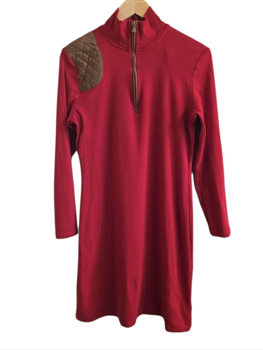 Lauren Ralph Lauren Red Long Sleeve Equestrian Suede Patch Dress. Size Large